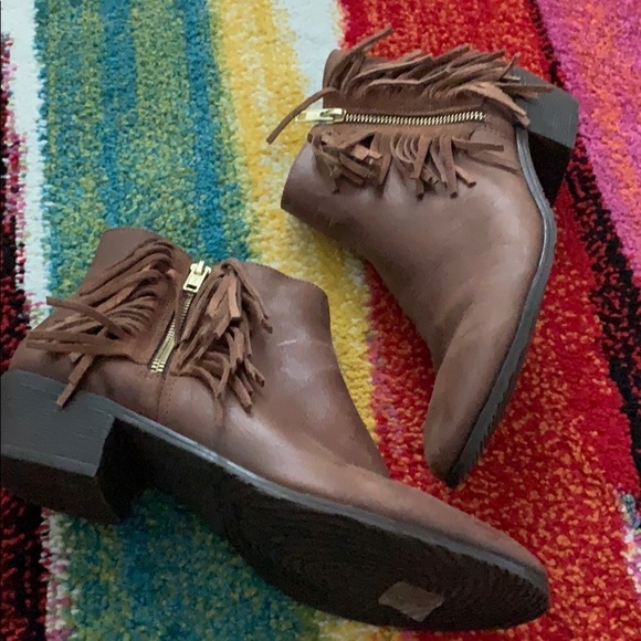 ANTHROPOLOGIE Klub Nico Brown Leather Fringe Boots - Picture 2 of 8